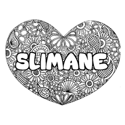 Coloraci&oacute;n del nombre SLIMANE - decorado mandala de coraz&oacute;n