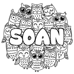 Coloraci&oacute;n del nombre SOAN - decorado b&uacute;hos