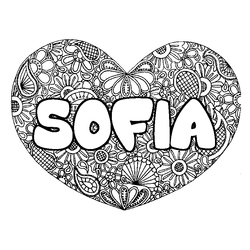 Coloraci&oacute;n del nombre SOFIA - decorado mandala de coraz&oacute;n