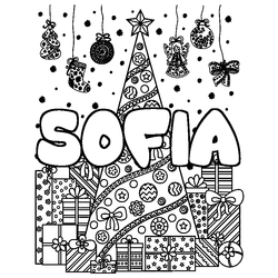 Coloraci&oacute;n del nombre SOFIA - decorado &aacute;rbol de Navidad y regalos