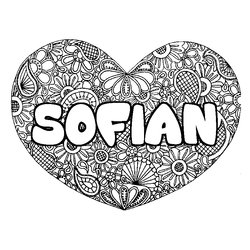Coloraci&oacute;n del nombre SOFIAN - decorado mandala de coraz&oacute;n