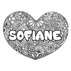Coloraci&oacute;n del nombre SOFIANE - decorado mandala de coraz&oacute;n