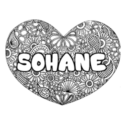 Coloraci&oacute;n del nombre SOHANE - decorado mandala de coraz&oacute;n