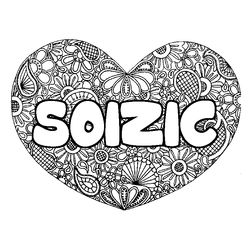 Coloraci&oacute;n del nombre SOIZIC - decorado mandala de coraz&oacute;n