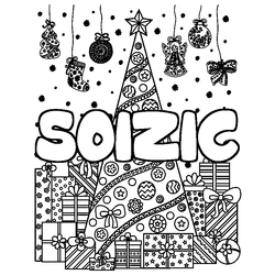 Coloraci&oacute;n del nombre SOIZIC - decorado &aacute;rbol de Navidad y regalos