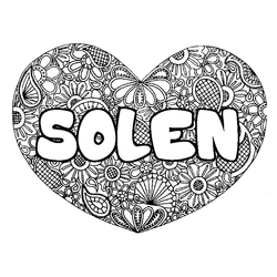 Coloraci&oacute;n del nombre SOLEN - decorado mandala de coraz&oacute;n