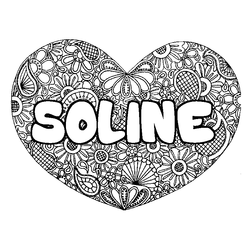 Coloraci&oacute;n del nombre SOLINE - decorado mandala de coraz&oacute;n