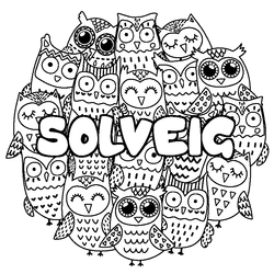 Coloraci&oacute;n del nombre SOLVEIG - decorado b&uacute;hos