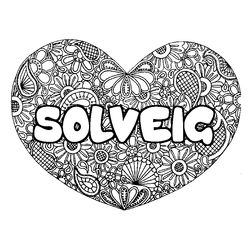 Coloraci&oacute;n del nombre SOLVEIG - decorado mandala de coraz&oacute;n