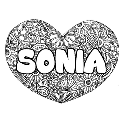Coloraci&oacute;n del nombre SONIA - decorado mandala de coraz&oacute;n