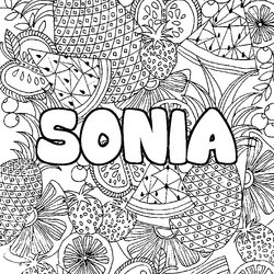 Coloraci&oacute;n del nombre SONIA - decorado mandala de frutas