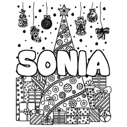 Coloraci&oacute;n del nombre SONIA - decorado &aacute;rbol de Navidad y regalos
