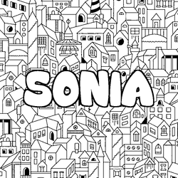 Coloraci&oacute;n del nombre SONIA - decorado ciudad