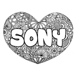 Coloraci&oacute;n del nombre SONY - decorado mandala de coraz&oacute;n