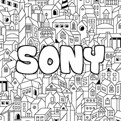 Coloraci&oacute;n del nombre SONY - decorado ciudad