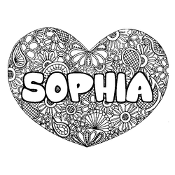 Coloraci&oacute;n del nombre SOPHIA - decorado mandala de coraz&oacute;n