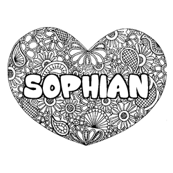 Coloraci&oacute;n del nombre SOPHIAN - decorado mandala de coraz&oacute;n