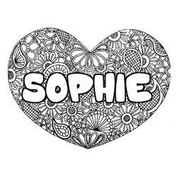 Coloraci&oacute;n del nombre SOPHIE - decorado mandala de coraz&oacute;n