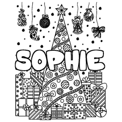 Coloraci&oacute;n del nombre SOPHIE - decorado &aacute;rbol de Navidad y regalos