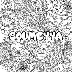 Coloraci&oacute;n del nombre SOUMEYYA - decorado mandala de frutas