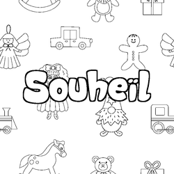 Coloraci&oacute;n del nombre Souhe&iuml;l - decorado juguetes