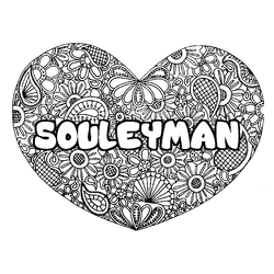 Coloraci&oacute;n del nombre SOULEYMAN - decorado mandala de coraz&oacute;n