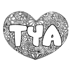 Coloraci&oacute;n del nombre TYA - decorado mandala de coraz&oacute;n