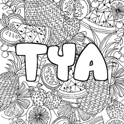 Coloraci&oacute;n del nombre TYA - decorado mandala de frutas