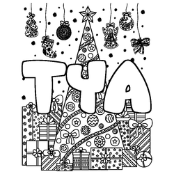 Coloraci&oacute;n del nombre TYA - decorado &aacute;rbol de Navidad y regalos
