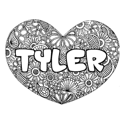 Coloraci&oacute;n del nombre TYLER - decorado mandala de coraz&oacute;n