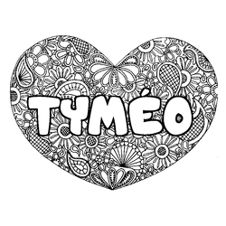 Coloraci&oacute;n del nombre TYM&Eacute;O - decorado mandala de coraz&oacute;n