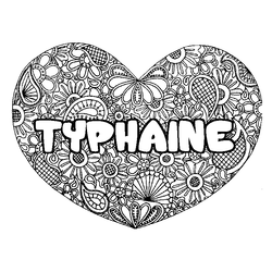 Coloraci&oacute;n del nombre TYPHAINE - decorado mandala de coraz&oacute;n