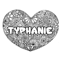 Coloraci&oacute;n del nombre TYPHANIE - decorado mandala de coraz&oacute;n