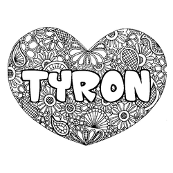 Coloraci&oacute;n del nombre TYRON - decorado mandala de coraz&oacute;n
