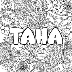 Coloraci&oacute;n del nombre TAHA - decorado mandala de frutas