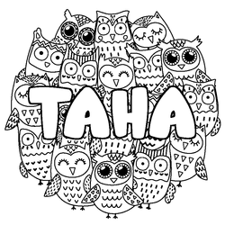 Coloraci&oacute;n del nombre TAHA - decorado b&uacute;hos