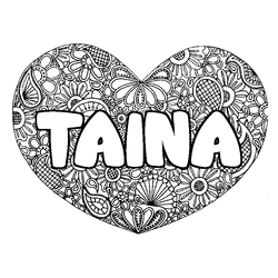 Coloraci&oacute;n del nombre TAINA - decorado mandala de coraz&oacute;n