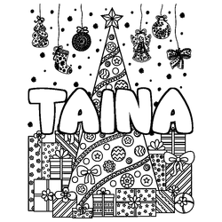 Coloraci&oacute;n del nombre TAINA - decorado &aacute;rbol de Navidad y regalos
