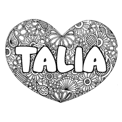 Coloraci&oacute;n del nombre TALIA - decorado mandala de coraz&oacute;n