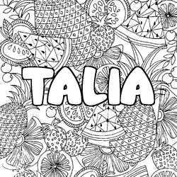 Coloraci&oacute;n del nombre TALIA - decorado mandala de frutas