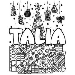 Coloraci&oacute;n del nombre TALIA - decorado &aacute;rbol de Navidad y regalos