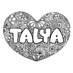 Coloraci&oacute;n del nombre TALYA - decorado mandala de coraz&oacute;n
