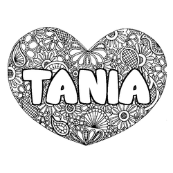 Coloraci&oacute;n del nombre TANIA - decorado mandala de coraz&oacute;n
