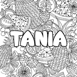 Coloraci&oacute;n del nombre TANIA - decorado mandala de frutas