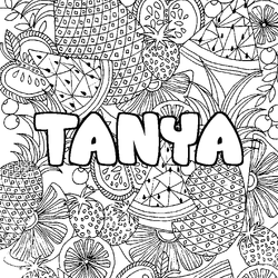 Coloraci&oacute;n del nombre TANYA - decorado mandala de frutas