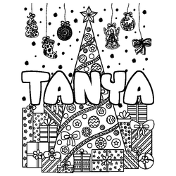 Coloraci&oacute;n del nombre TANYA - decorado &aacute;rbol de Navidad y regalos