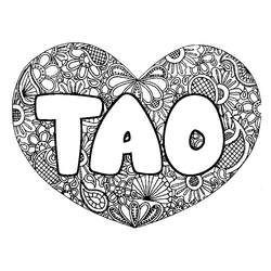 Coloraci&oacute;n del nombre TAO - decorado mandala de coraz&oacute;n