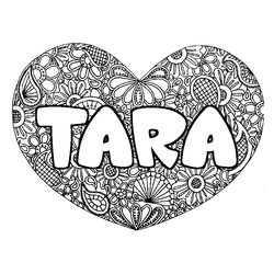 Coloraci&oacute;n del nombre TARA - decorado mandala de coraz&oacute;n