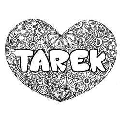 Coloraci&oacute;n del nombre TAREK - decorado mandala de coraz&oacute;n