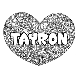 Coloraci&oacute;n del nombre TAYRON - decorado mandala de coraz&oacute;n